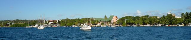 Our anchorage off San Andrés. More fishing boats than cruising boats.
